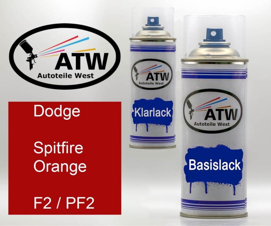 Dodge, Spitfire Orange, F2 / PF2: 400ml Sprühdose + 400ml Klarlack - Set, von ATW Autoteile West.